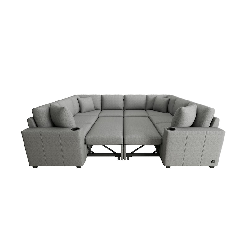 Convertible Sectional Sofa with Pull-out Sofa Bed and Dual Cup Holders