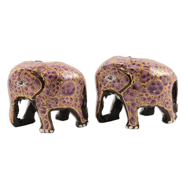 Novica Handmade Purple Flower Friends Papier Mache Figurines (Pair)