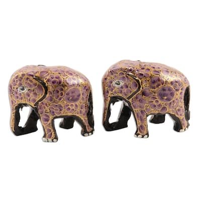 Novica Handmade Purple Flower Friends Papier Mache Figurines (Pair)