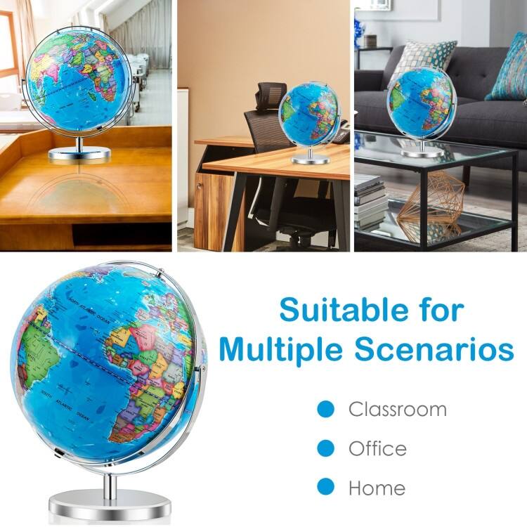 13 Inch LED Lighted World Globe 720 degree Rotation for Kids and Decor - 8" x 13" x 16"
