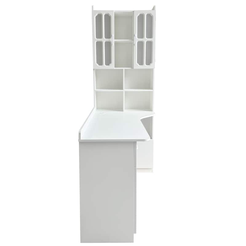 Large Home Office L-Shaped Corner Desk with Drawers & Bookshelf
