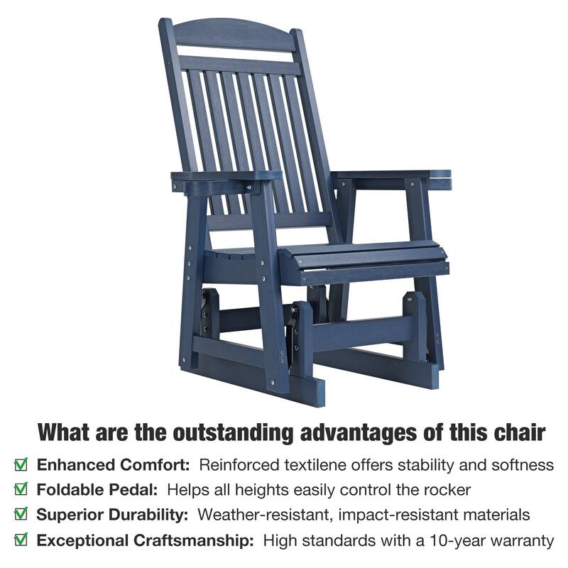 Poly Lumber Patio Glider for One Person with Cup Holders, HIPS Material, All-Weather Resistant