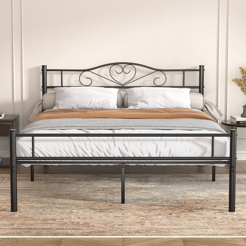 Javlergo Metal Platform Bed Frame with Modern Headboard, No Box Spring Needed - Black - Queen