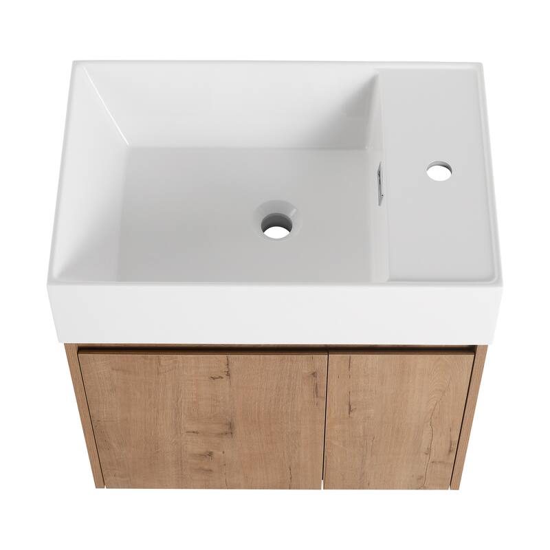 24-Inch Floating Bathroom Vanity with Thick Edge Resin Sink and Soft-Close Doors for Compact Spaces