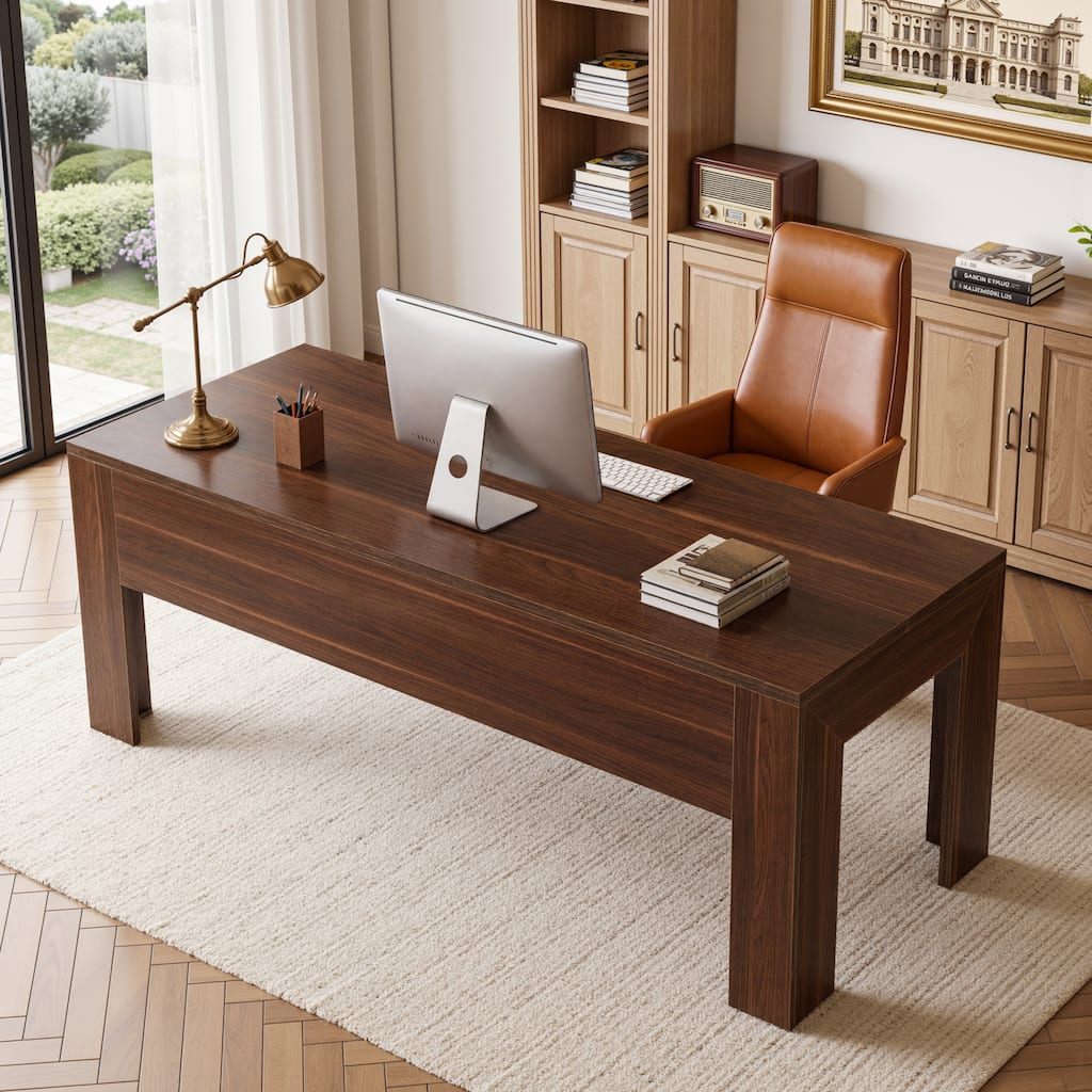 63-Inch Office Desk, Modern Executive Desk with Large Tabletop, Wooden Computer Desk, Long Workstation for Home Office