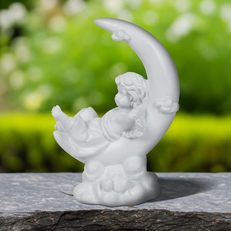 Boy Cherub Resting on Crescent Moon Statue - 7.25"