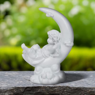 Boy Cherub Resting on Crescent Moon Statue - 7.25"