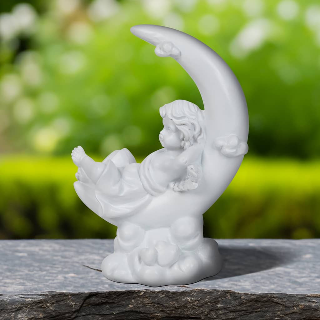 Boy Cherub Resting on Crescent Moon Statue - 7.25"