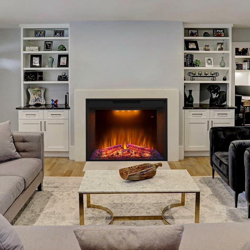 Modern Black Wall-mounted Electric Timer Fireplace with Remote