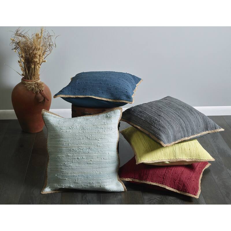 Sevita Solid Cardinal Red Jute Bordered Throw Pillow
