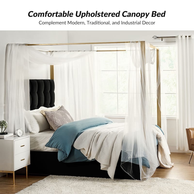 Milton Contemporary Upholstered Queen Size Canopy Bed by HULALA HOME