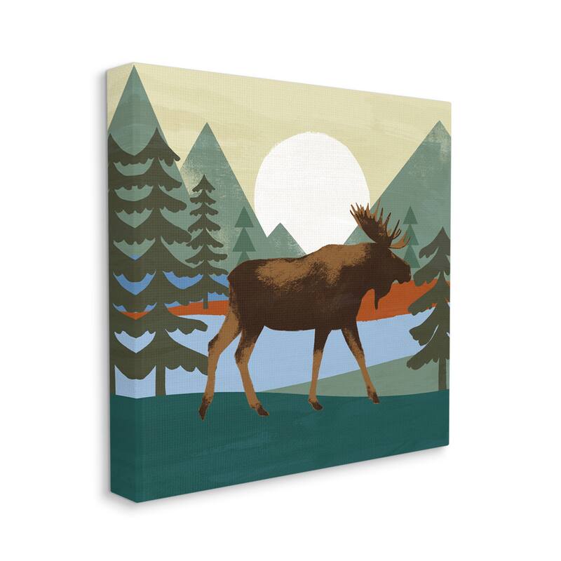 Stupell Lakeside Woodlands Moose Walking Setting Sun Canvas Wall Art