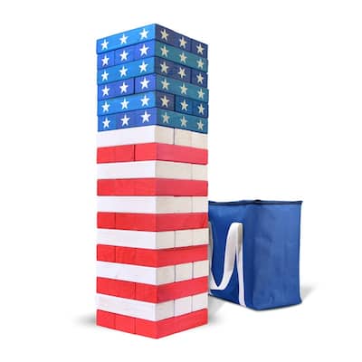 GoSports Giant Stackin' Stars and Stripes (Stacks to 5+ feet) | Made from Premium Pine Blocks - Stars and Stripes - 28" x 7.75"