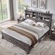 preview thumbnail 58 of 66, Farmhouse Bed Frame with 54" Tall Storage Bookcase Headboard Dark Rustic Oak - Queen