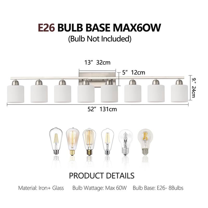8-Light Bathroom Light Fixtures Over Mirror, 52inch Modern Vanity Lights with Frosted Glass Shade