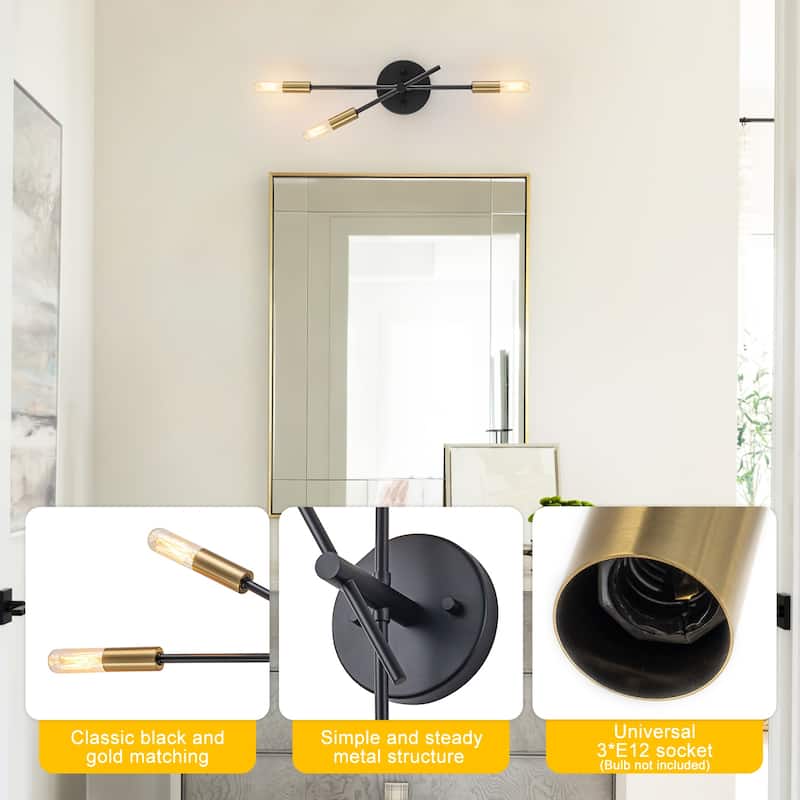 3-Light Minimalist Industrial Matte Black Metal Wall Sconce Modern