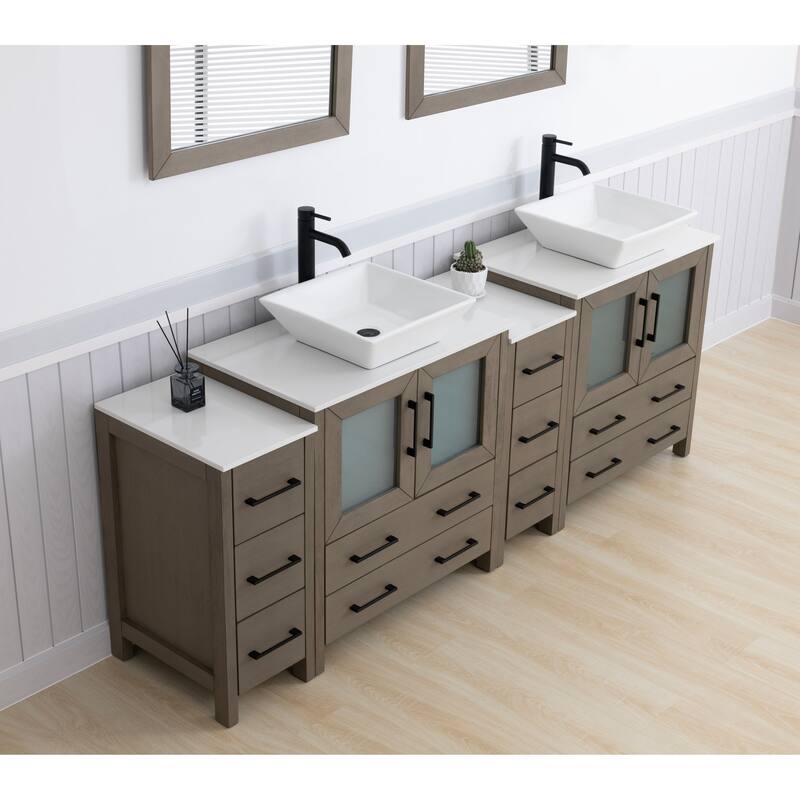 Vanity Art 84-inch Double Sink Bathroom Vanity Set with Engineered Marble Top and Free Mirror - 84 x 18.5 x 36 Inches