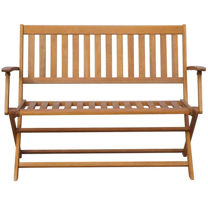 Jenny Outdoor Bench, 47 Inch, Brown Acacia Wood, Folding X Cross Legs