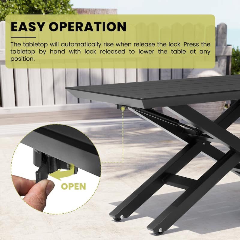 Outdoor All-weather Aluminum Patio Rectangular Dining Table for 10-14 Person
