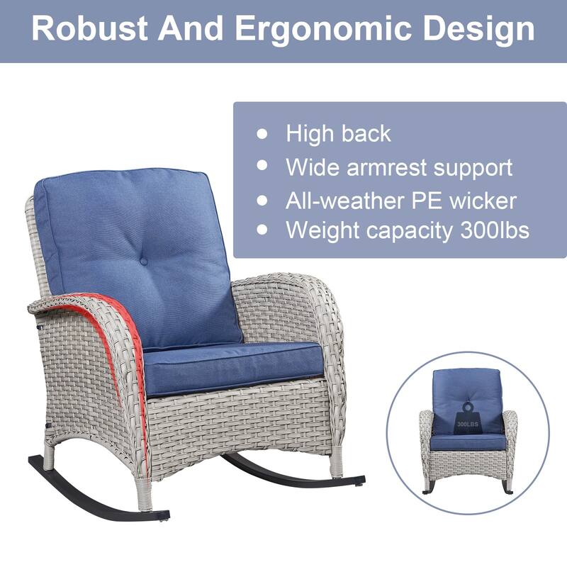 Pocassy 3 Pieces Outdoor Rocking Chairs with Side Table Patio Set.