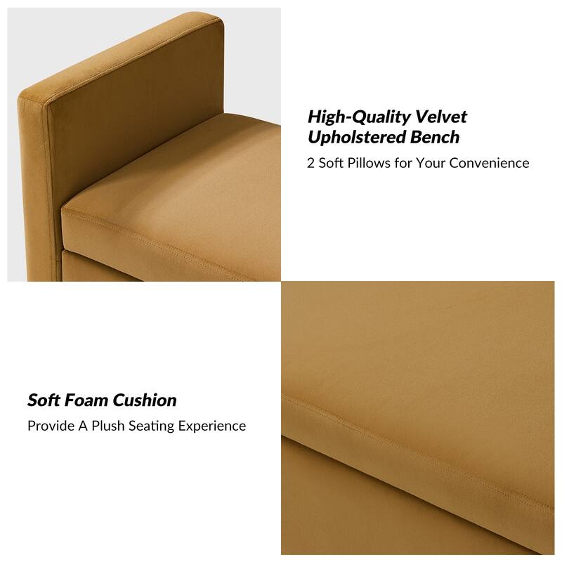 Angelus Modern 56''W Upholstered Flip Top Storage Bench withTwo Pillows and Arms by HULALA HOME