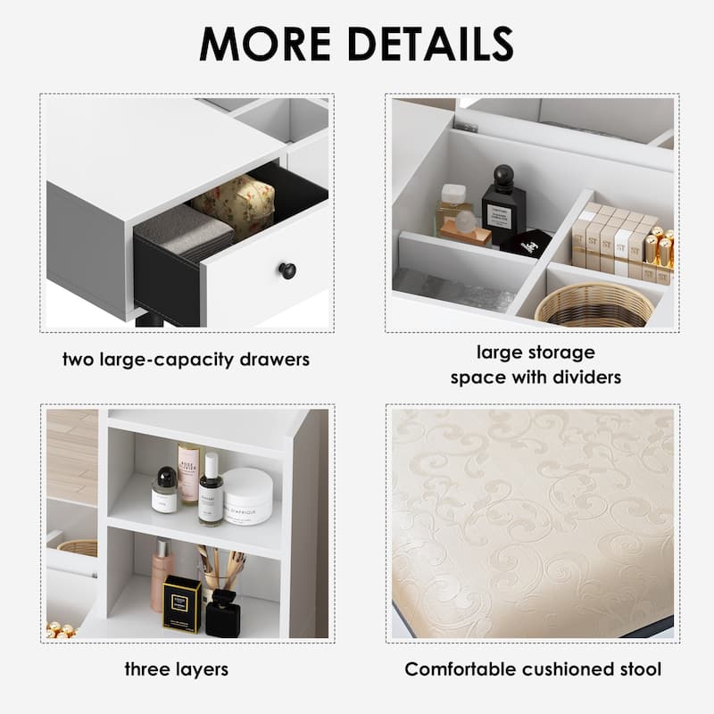 Makeup Vanity Set White Dressing Table with hideable Mirror