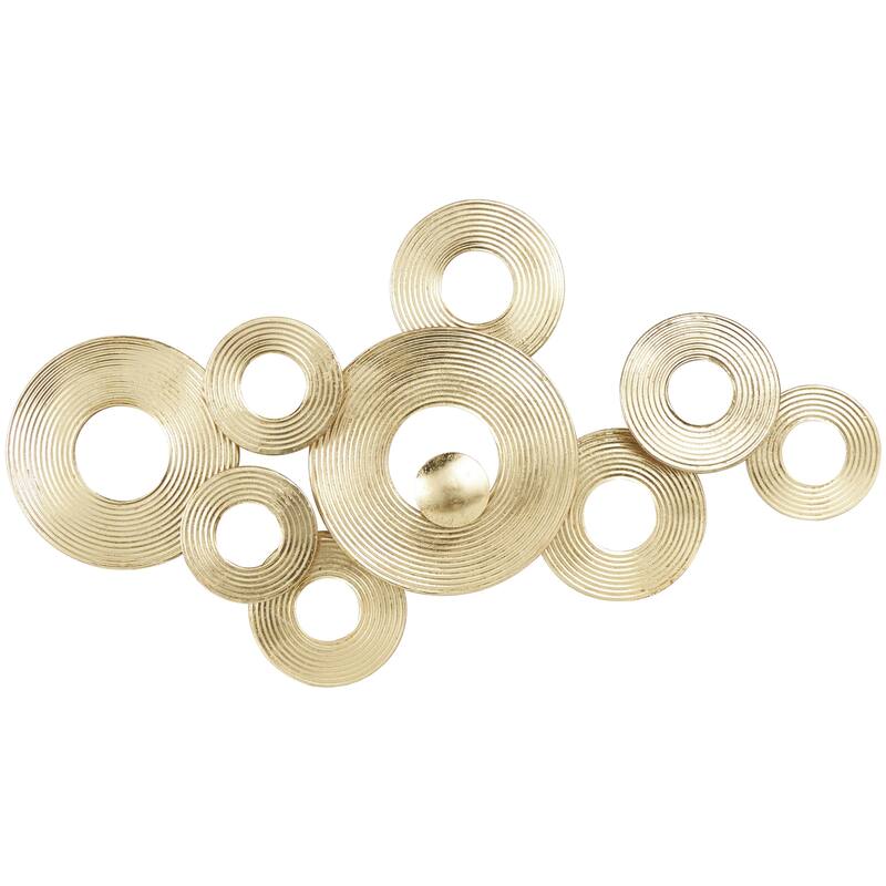 Gold Metal Stacked Circle Ring Geometric Home Wall Decor with Groove Texture
