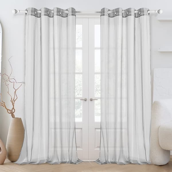 slide 2 of 8, Deconovo Designer Series Stripe Sheer Curtains 2 Panels - W52 x L63 Grey