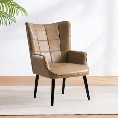 Amber Modern 24.4" PU Leather Upholstered Accent Chair with Soild Wood Legs for Living Room