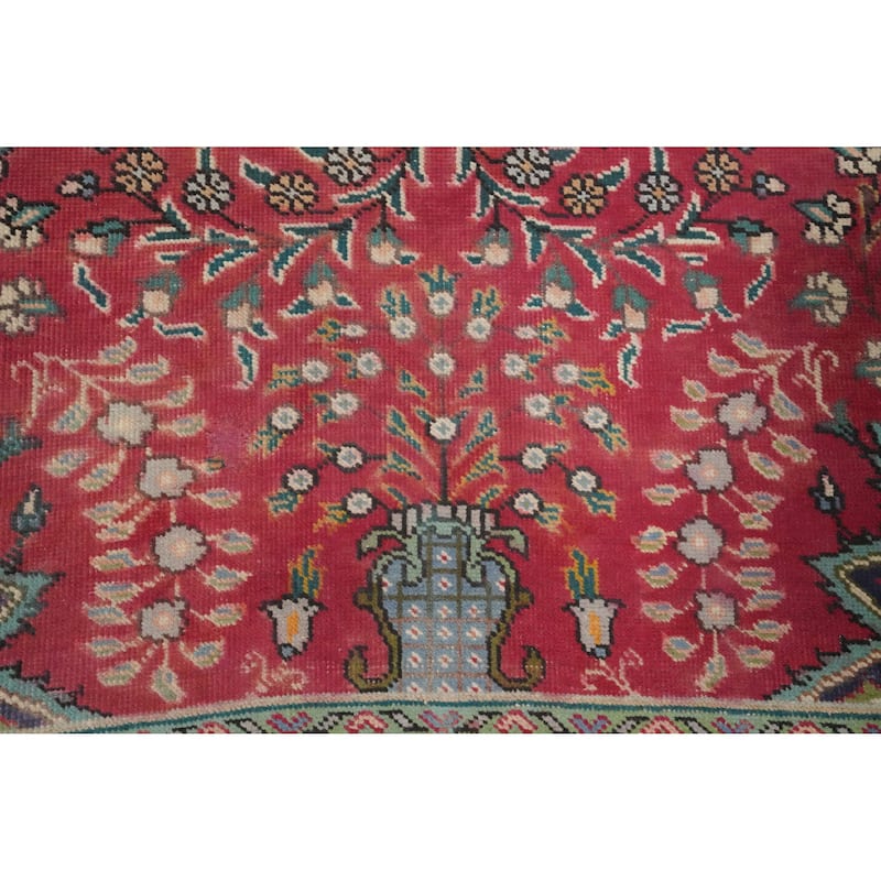 Hand Knotted Oriental 100% Wool Carpet Traditional Floral Pink Tabriz Area Rug - 5' 8'' X 4' 8''