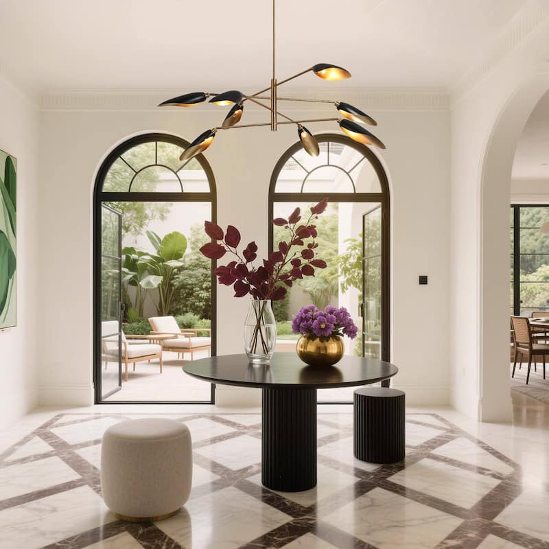 Modern 8-Light Large Black Gold Sputnik Chandelier Metal Pendant Lights for Dining Room