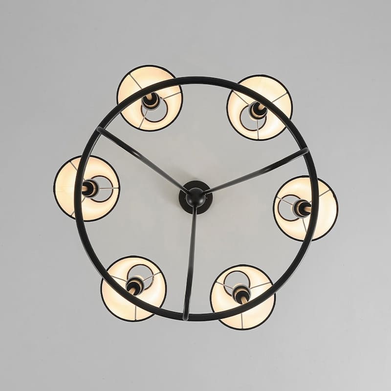 Transitional 6-Light White Fabric Cone Circular Chandelier 25.6 in
