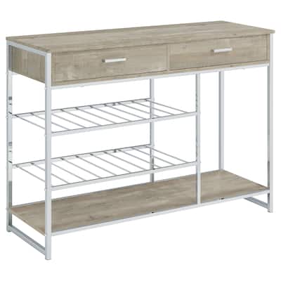 Melrose Grey Washed Oak and Chrome 2-drawer Home Bar Storage