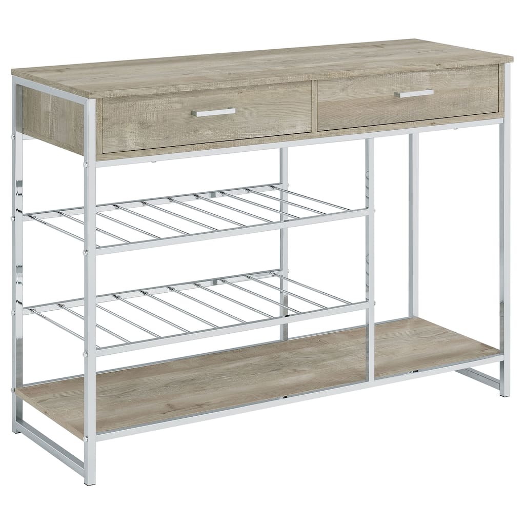 Melrose Grey Washed Oak and Chrome 2-drawer Home Bar Storage