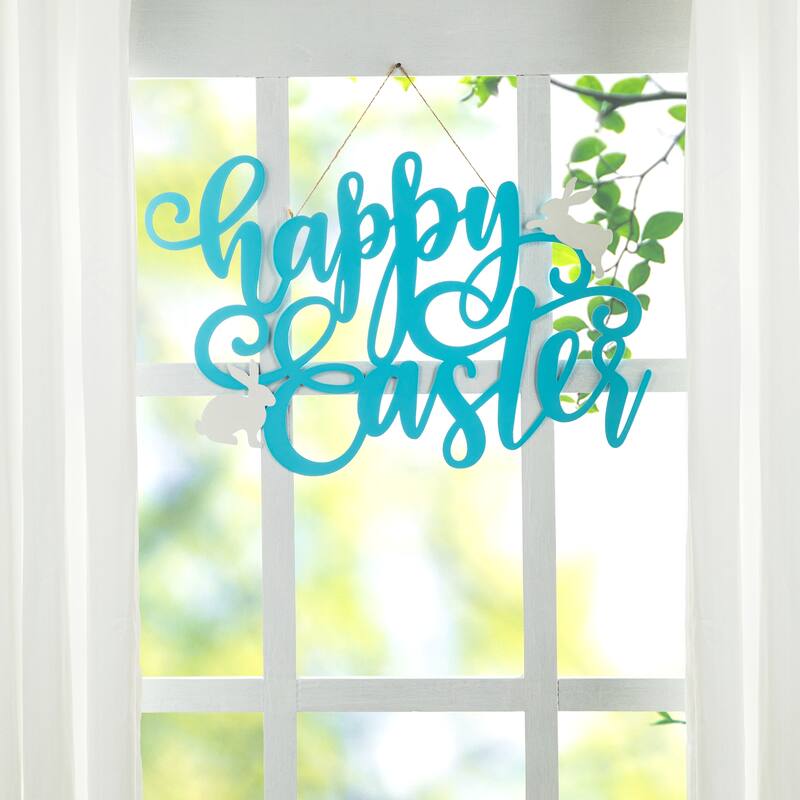 Glitzhome 18"L Metal Happy Easter Door Hanger Wall Decor