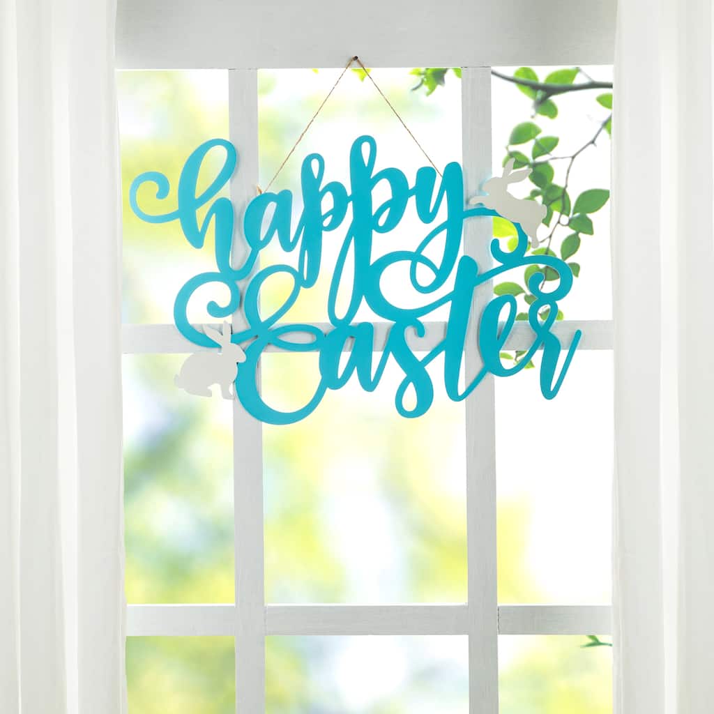 Glitzhome 18"L Metal Happy Easter Door Hanger Wall Decor