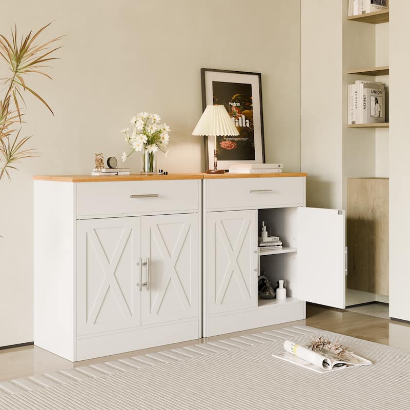 Multifunctional 2-Door Storage Cabinet with Drawer – Kitchen Pantry Organizer, TV Stand - White/Yellow