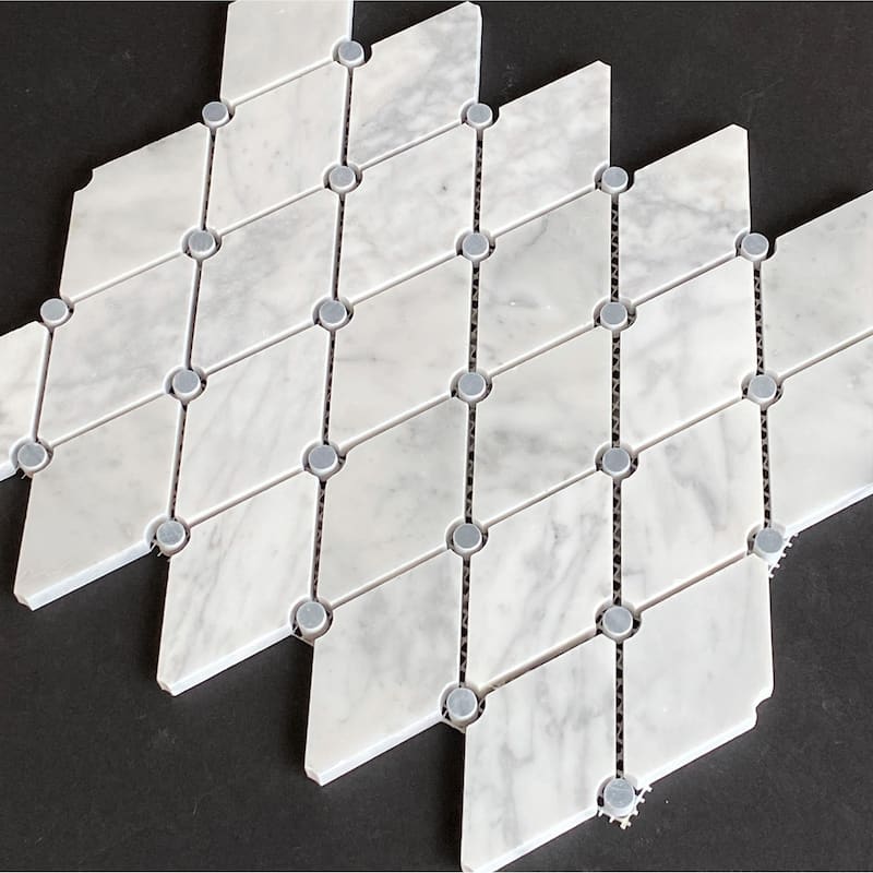 White Carrara Diamond Marble Mosaic Tile - Case (10 Sheets)