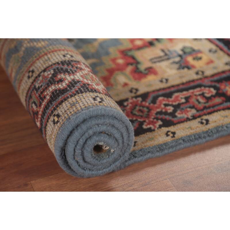 Light Blue Traditional Heriz-Serapi Foyer Rug Hand-Knotted Wool Carpet - 3'1"x 5'0"