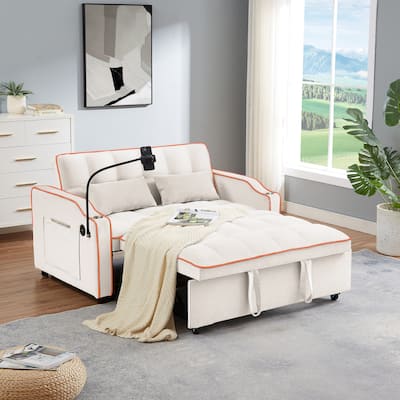 Modern Sofa Velvet Pull-out Bed, Adjustable Back and with USB port