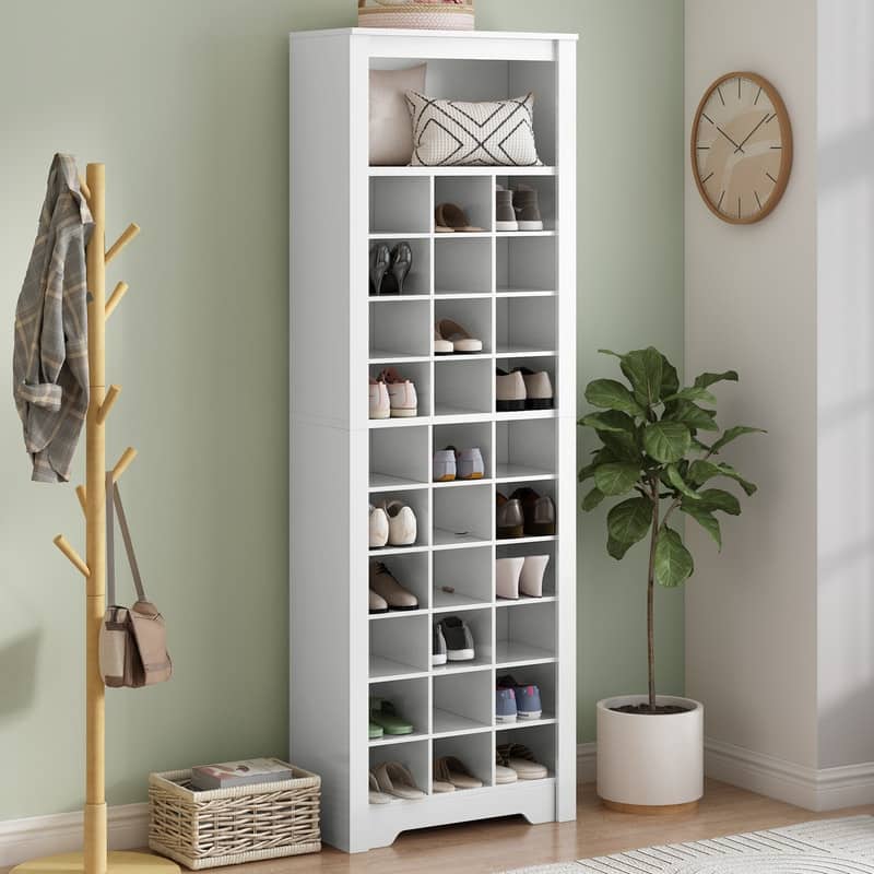 30 Shoe Cubby Console, Contemporary Shoe Cabinet with Multiple Storage ...