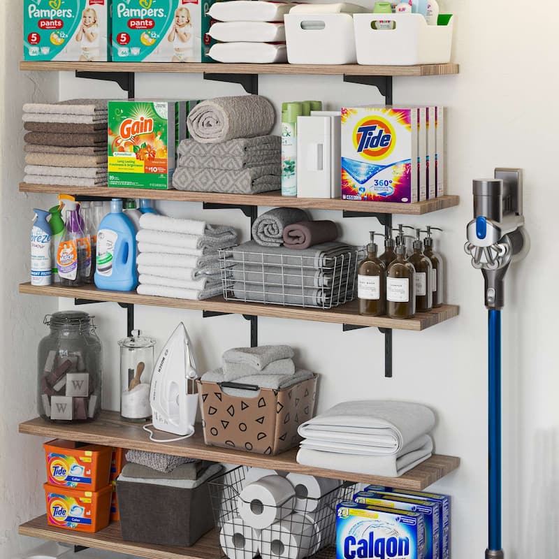 Wallniture Turin 48" Adjustable Shelf, 10" Deep Wood Floating Bookshelf, Wall Shelf Unit for Living Room, Boho, Tier Options