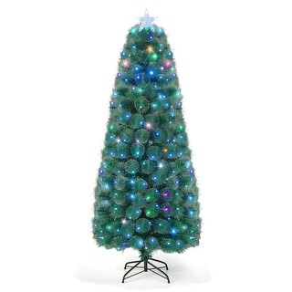 7 FT Pre-Lit Fiber Optic Christmas Tree with 226 Multi-Color LED Lights ...