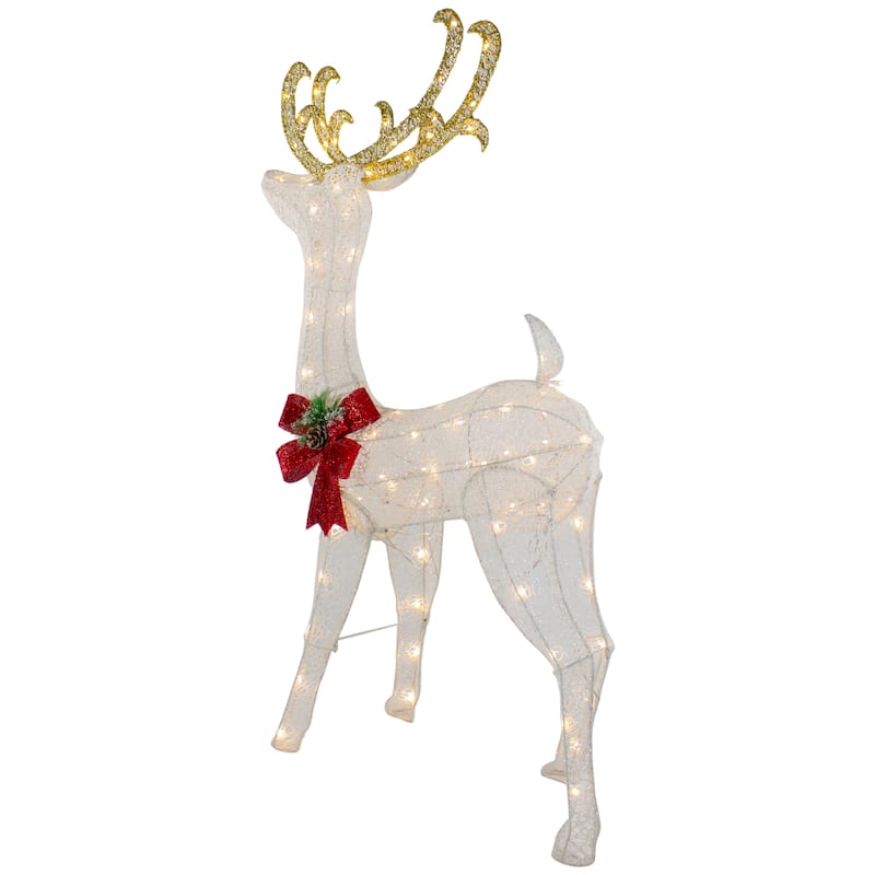 48" LED Glitter Reindeer with Sleigh Outdoor Christmas Decoration - White