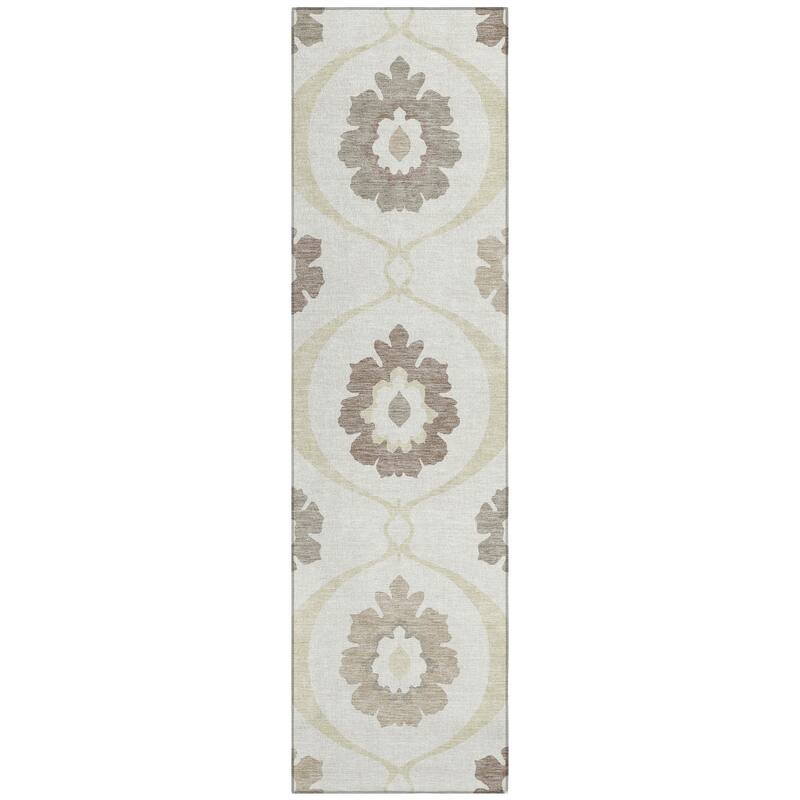 Machine Washable Indoor/ Outdoor Chantille Floral Geo Rug