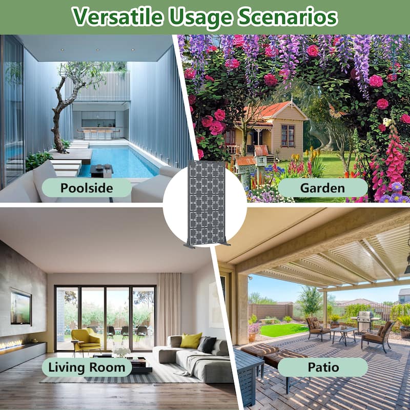 Modern Metal Privacy Screen Outdoor Decorative Partition with Stable Base Hanging Plant-Friendly Panel - 60"H x 30"W