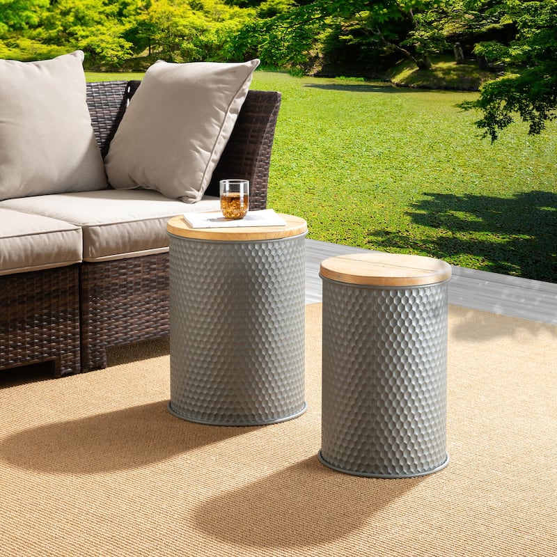 Glitzhome Set of 2 Industrial Farmhouse Outdoor Stool Storage Ottomans