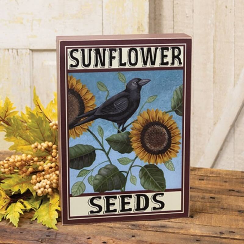 Sunflower Seeds Box Sign Rustic Farmhouse Wall Decor - 9.50" x 2" x 13.50"