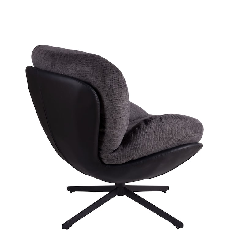 Chenille & Faux Leather Swivel Accent Chair,Comfy 360°Swiveling Lounge Chair with Black Metal Base