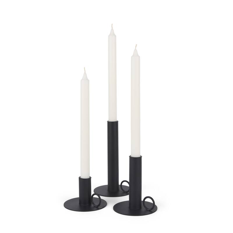 Noir Matte Black Metal Candle Holders (Set of 3) - 3.9L x 3.9W x 7.1H - Black